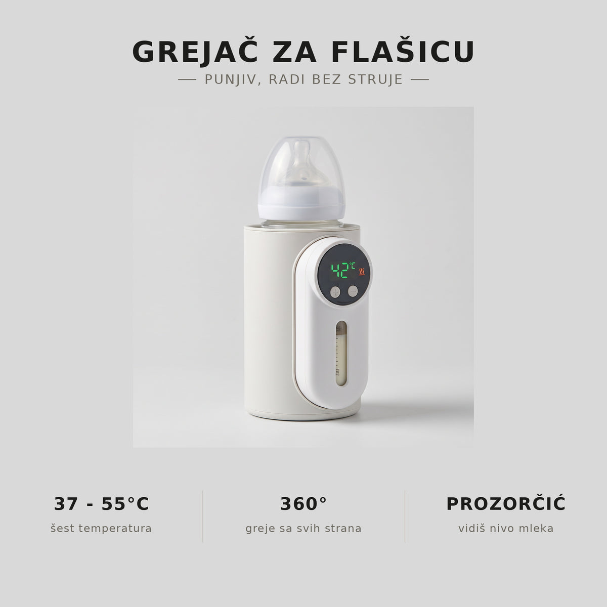 Infografika, šest temperatura, grejanje 360 stepeni, prozorčić za nivo mleka