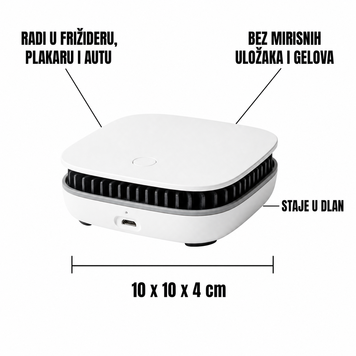 Infografika, radi u frižideru plakaru i autu, bez mirisnih uložaka, dimenzije 10 x 10 x 4 cm